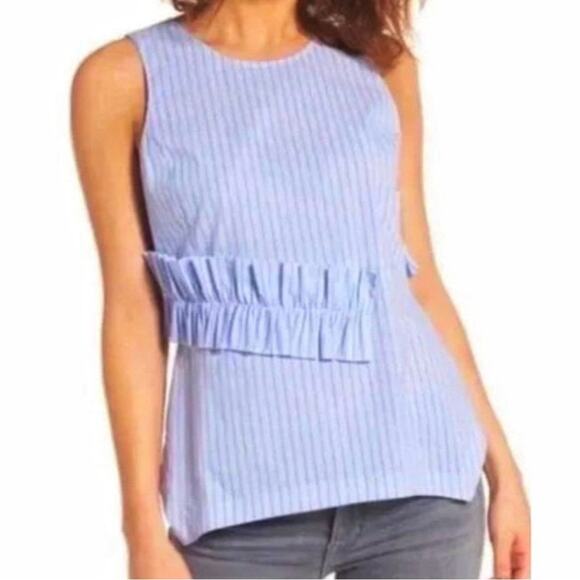 Trouve Tops - Trouve Blue & White Stripe Sleeveless Frill Ruffle Top, Size Medium